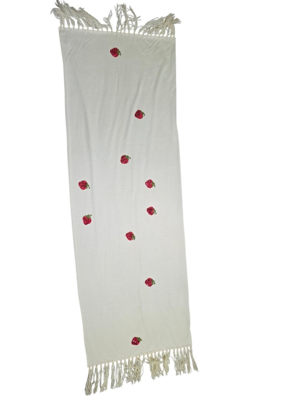 Vintage Bullocks Wilshire Cream Sequin Strawberry Scarf Shawl